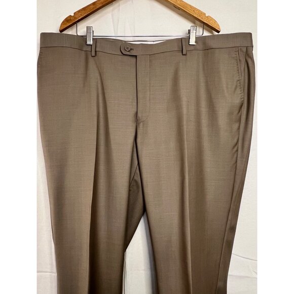 Baroni Couture Men 100% Wool Dress Pants Sand 44L Flat Front Classic Fit Luxury - Picture 3 of 14